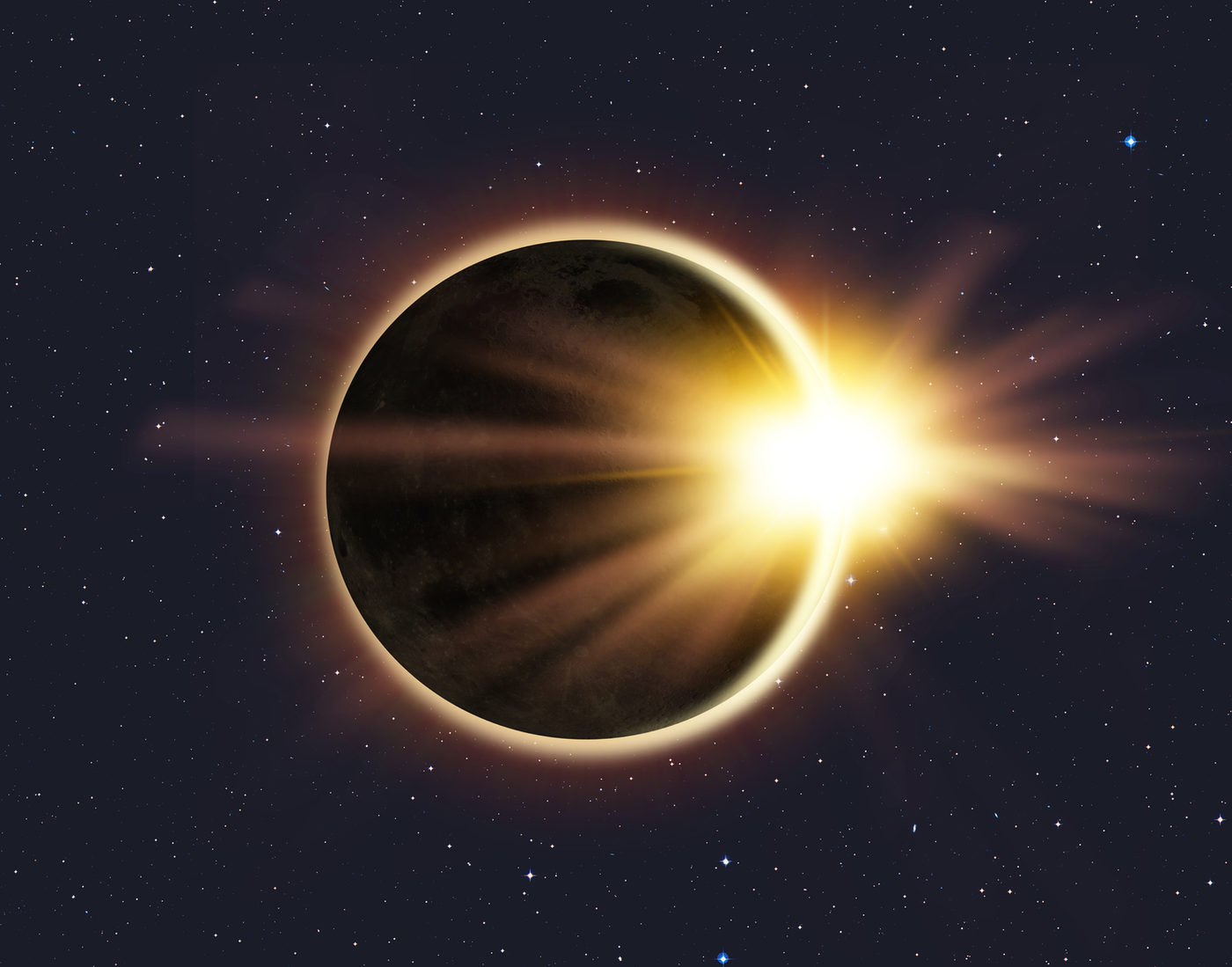 A solar eclipse seen against a starry sky